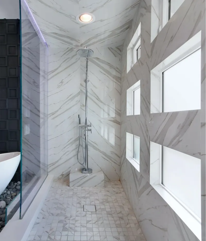 Custom tiled walk-in shower with mosaic floor installed by Tile with Style in Greenville, SC